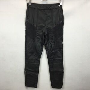 Free People Kaelin Vegan Leather Moto Leggings Pants Black Skinny Edgy Size 4